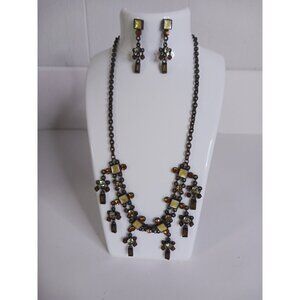 Beaded "Felicia" Necklace Earrings SET Enamel Beads Bronzetone